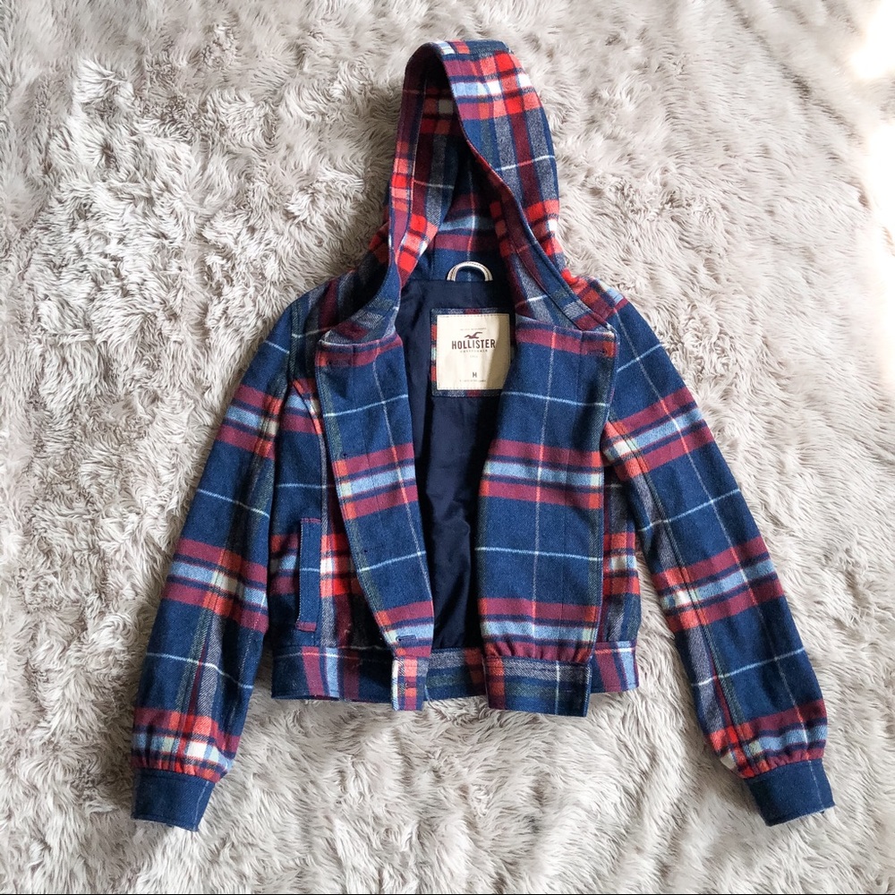 Hollister • blue and red plaid jacket